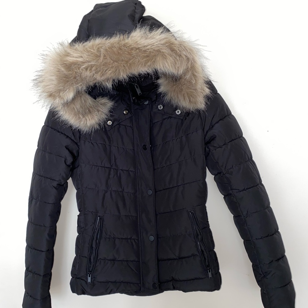 Black hooded winter jacket